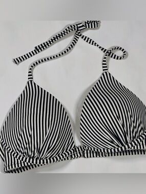 Shade & Shore Black & White Striped Bikini Top